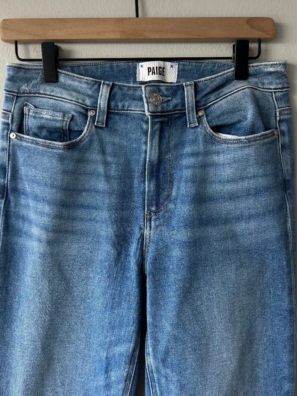 PAIGE Cindy High Rise Straight Jeans Women Size 27 Light Wash Raw Hem - Picture 3 of 12